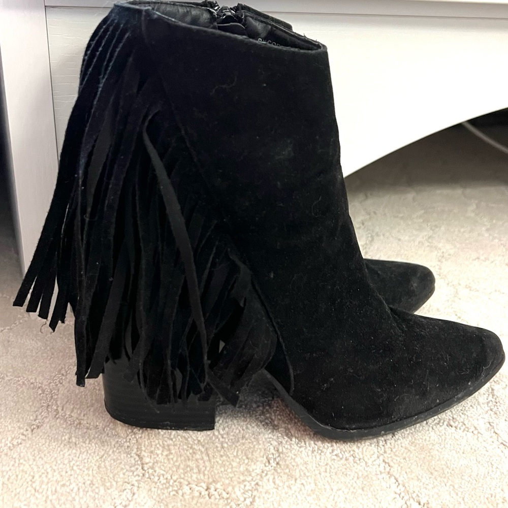 Atmosphere Black Fringe Suede Ankle Boots, Sz 9